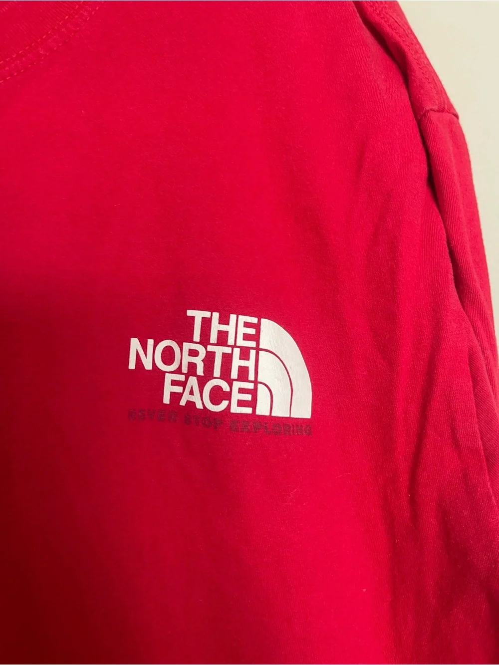 The North Face Men's Long-Sleeve Logo Tee in Red with White Logo